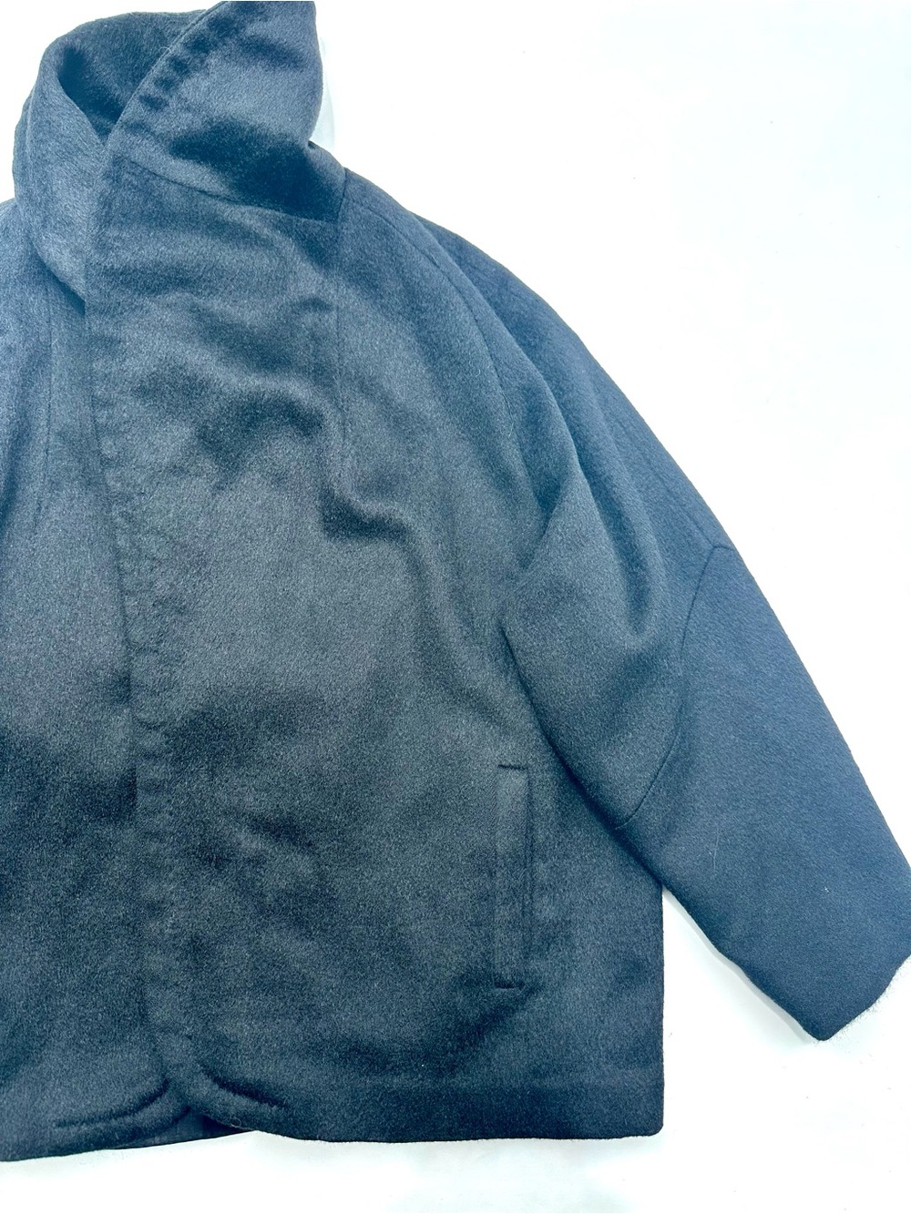 Vintage Cashmere Minimalist Women's Black Short Coat Jacket, Shawl Collar, S-M-L - Picture 3 of 16